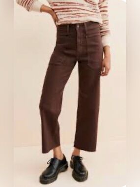 Just Black Women's High Rise, Wide-Leg Jeans with Raw Hem - chocolate